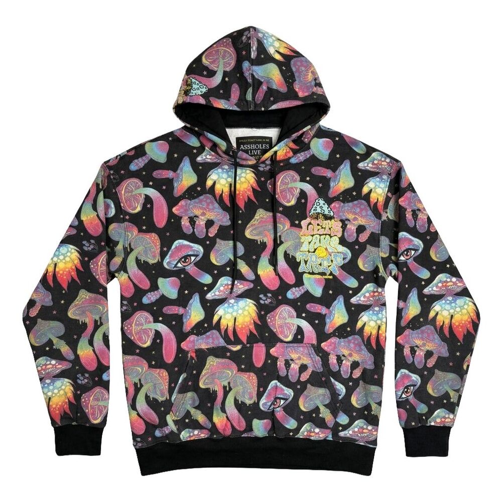 A****oles Live Forever Hoodie Mens L Psychedelic Mushroom AOP Lets Take A Trip